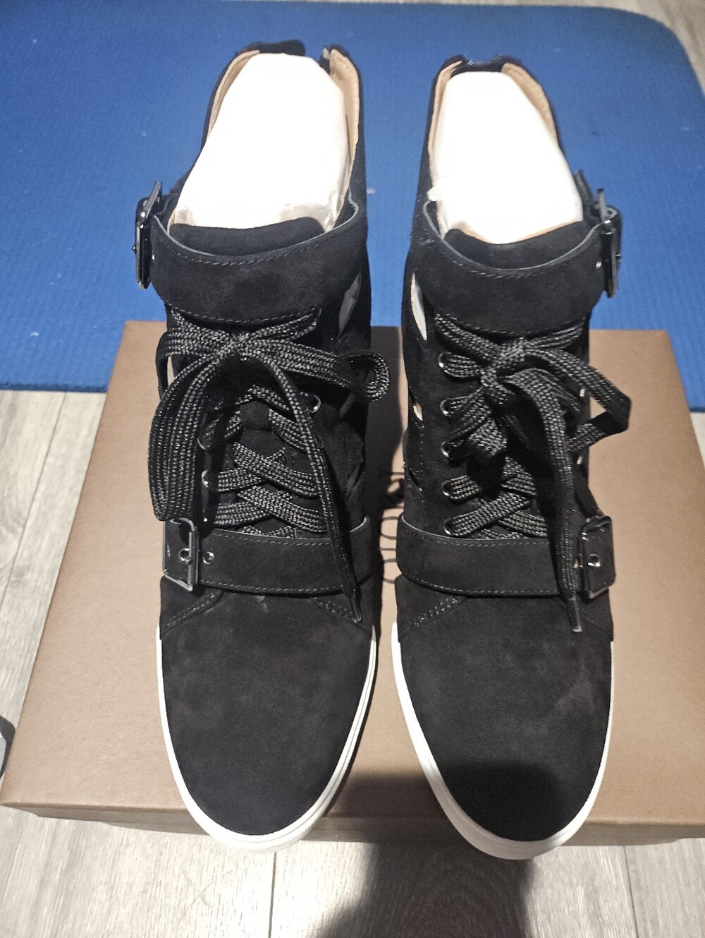 Paolo Black Suede High-Top Sneakers with Ankle Strap